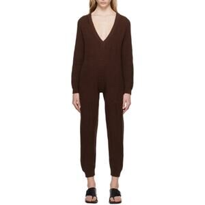 Baserange Danube Organic Cotton V-Neck Knit Long Sleeve Jumpsuit Brown Size XS/S